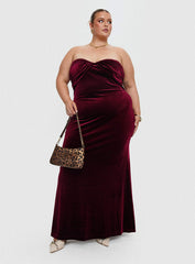 Irena Strapless Maxi Dress Burgundy Curve