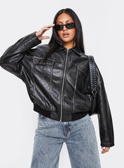 Tanza Faux Leather Jacket Washed Black