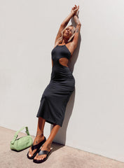 Sunset Halter Midi Dress Black