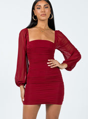 Tara Long Sleeve Mini Dress Burgundy