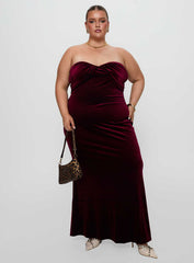Irena Strapless Maxi Dress Burgundy Curve