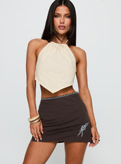 Lonely Hearts Mini Skirt Brown