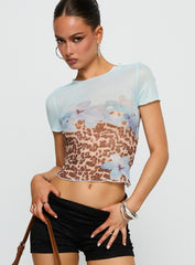 Pop Quiz Mesh Top Blue / Leopard