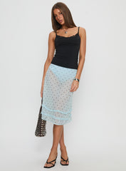 Lyza Sheer Midi Skirt Blue Polka