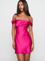 Zabbarra Off The Shoulder Mini Dress Hot Pink