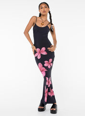 Katrine Flower Maxi Dress Black