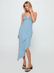 Fleuretta Embroidered Midi Dress Blue / Brown