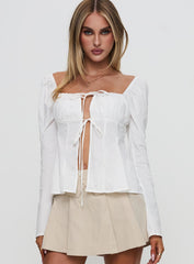 Lilibette Tie Up Long Sleeve Top White