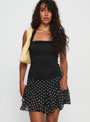 Godet Mini Skirt Black / White Polka