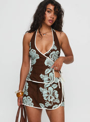 Anyah Tie Side Linen Skort Brown / Blue