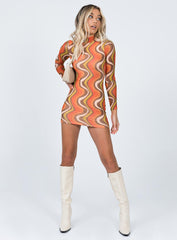 Orion Long Sleeve Mini Dress Orange Multi