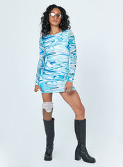 Beckett Long Sleeve Mini Dress Blue
