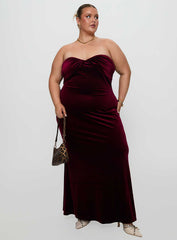 Irena Strapless Maxi Dress Burgundy Curve