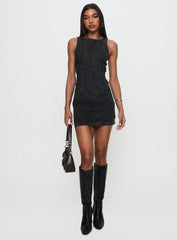 Chatter Buckle Side Denim Mini Dress Charcoal