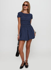 Kennedia Shirred Bubble Hem Mini Dress Navy