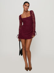 Lucianna Long Sleeve Lace Mini Dress Burgundy