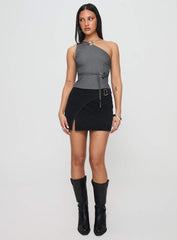 Wait Up Denim Wrap Mini Skirt Washed Black