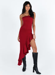 Emelina Asymmetric Midi Dress Red