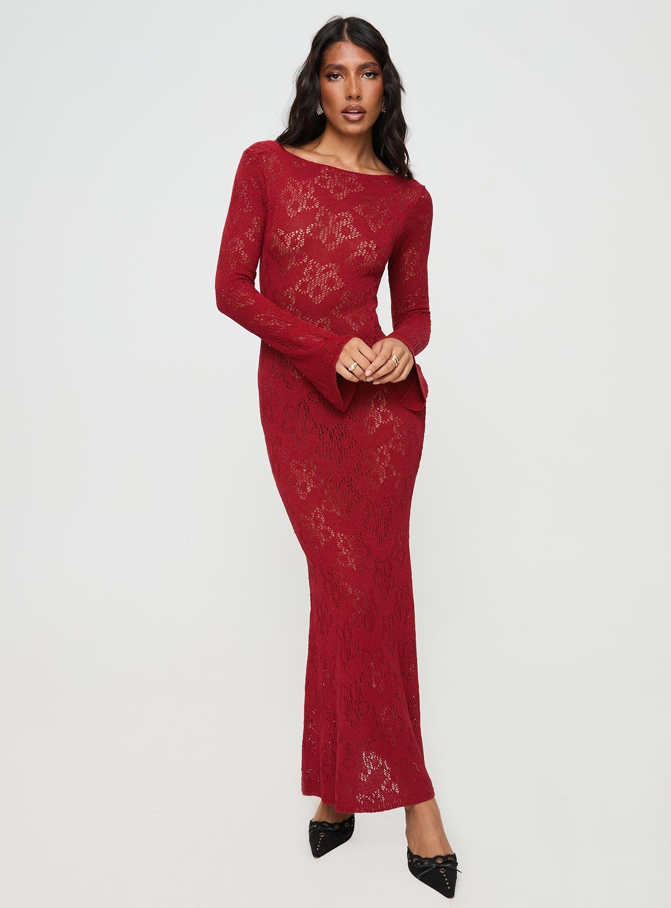 Pricely Long Sleeve Maxi Dress Red