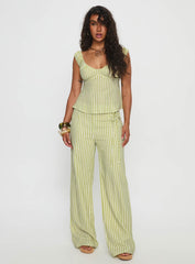 With Pleasure Tie Side Pant Green / Blue Stripe