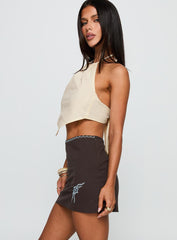 Lonely Hearts Mini Skirt Brown