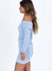 Highfield Off The Shoulder Mini Dress Blue