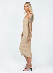 Ethan Strapless Midi Dress Beige