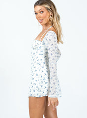 Dyer Sheer Sleeve Mini Dress White Floral