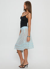 Lyza Sheer Midi Skirt Blue Polka