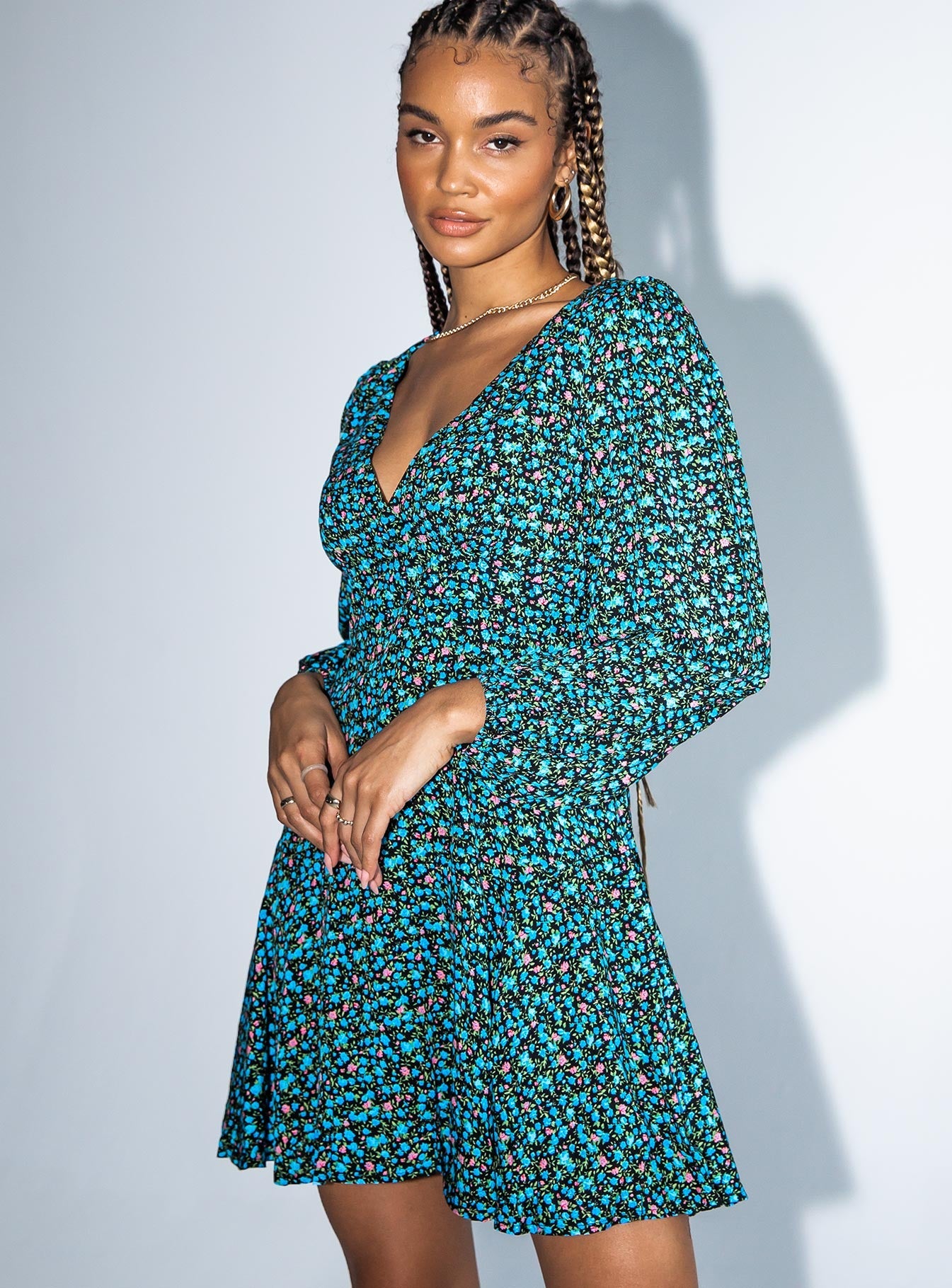 Sting Long Sleeve Mini Dress Black Floral