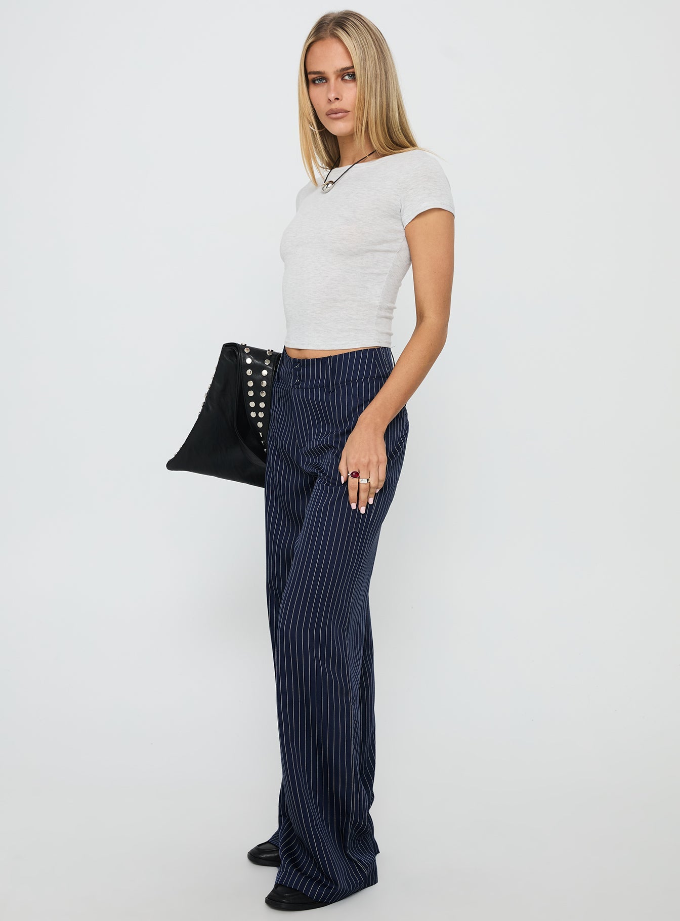 Lorenne Mid Rise Pant Navy Pinstripe