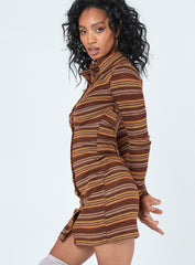Dalton Long Sleeve Mini Dress Brown Multi