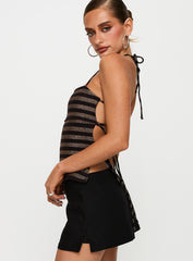 The Player Backless Tie Neck Top Gold / Black Stripe