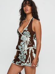 Anyah Tie Side Linen Skort Brown / Blue