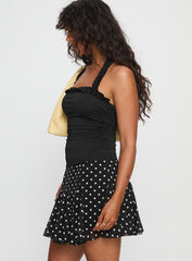 Godet Mini Skirt Black / White Polka