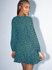 Sting Long Sleeve Mini Dress Black Floral