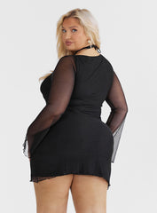 Bilbao Long Sleeve Mini Dress Black Curve