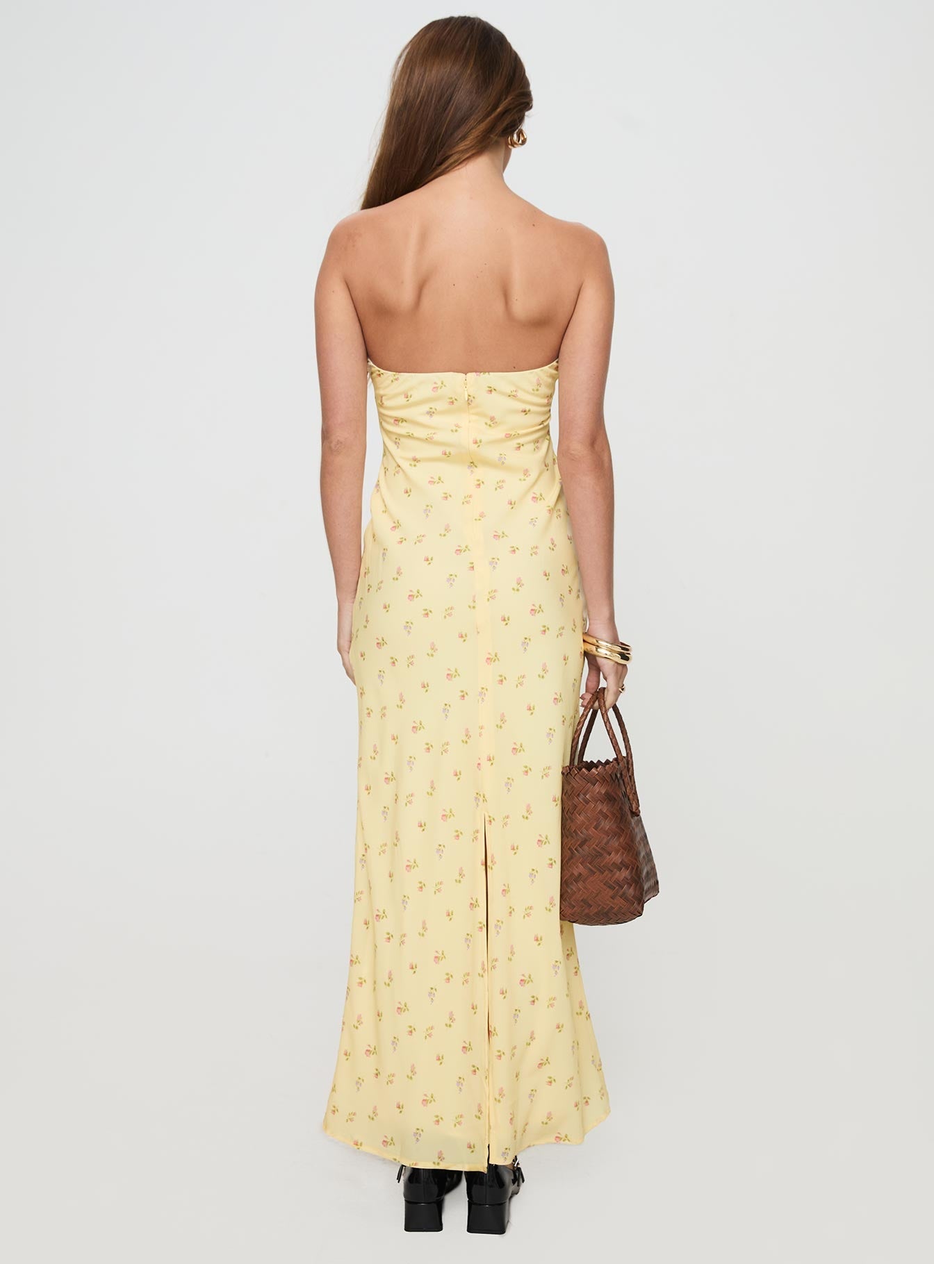 Brydie Strapless Maxi Dress Yellow Floral