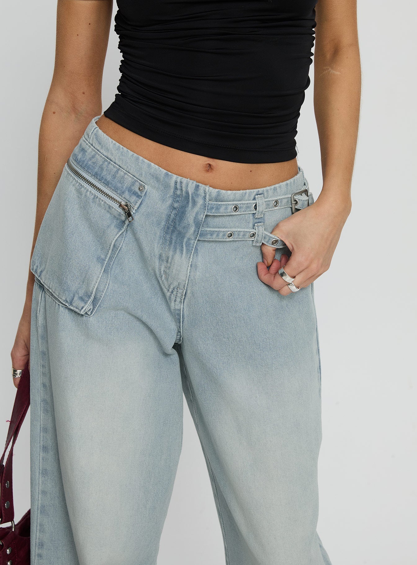 Paltrow Mid Rise Wide Leg Cargo Jeans Black