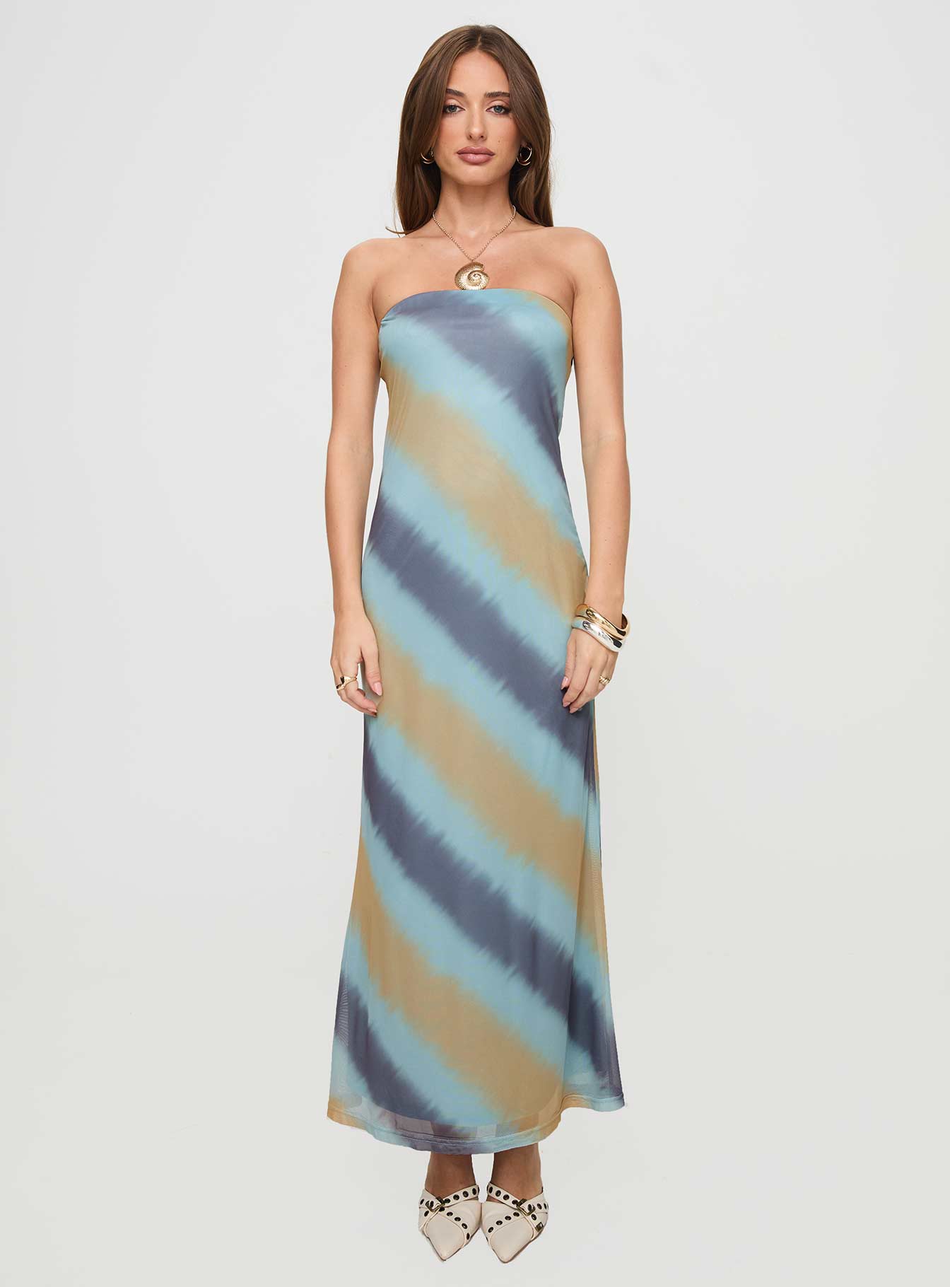 Celik Strapless Maxi Dress Blue / Brown
